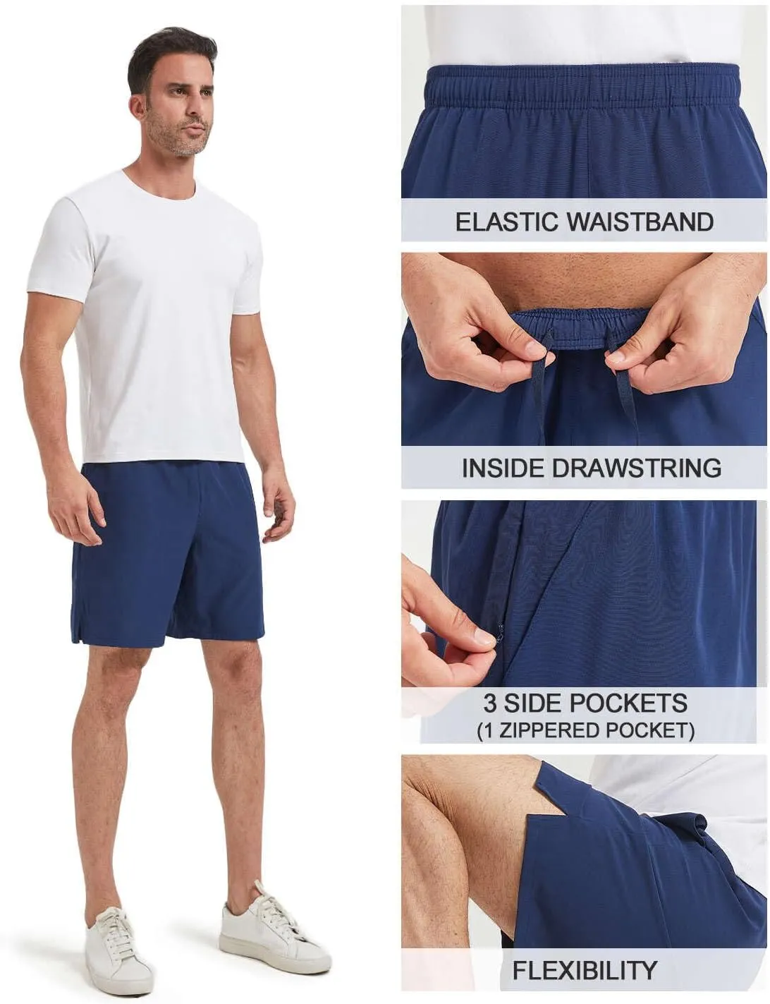 Men's Athletic Running Shorts with Zipper Pockets,Pack Dry-Fit Shorts for Men,7 Inch Mens Quick Dry Shorts