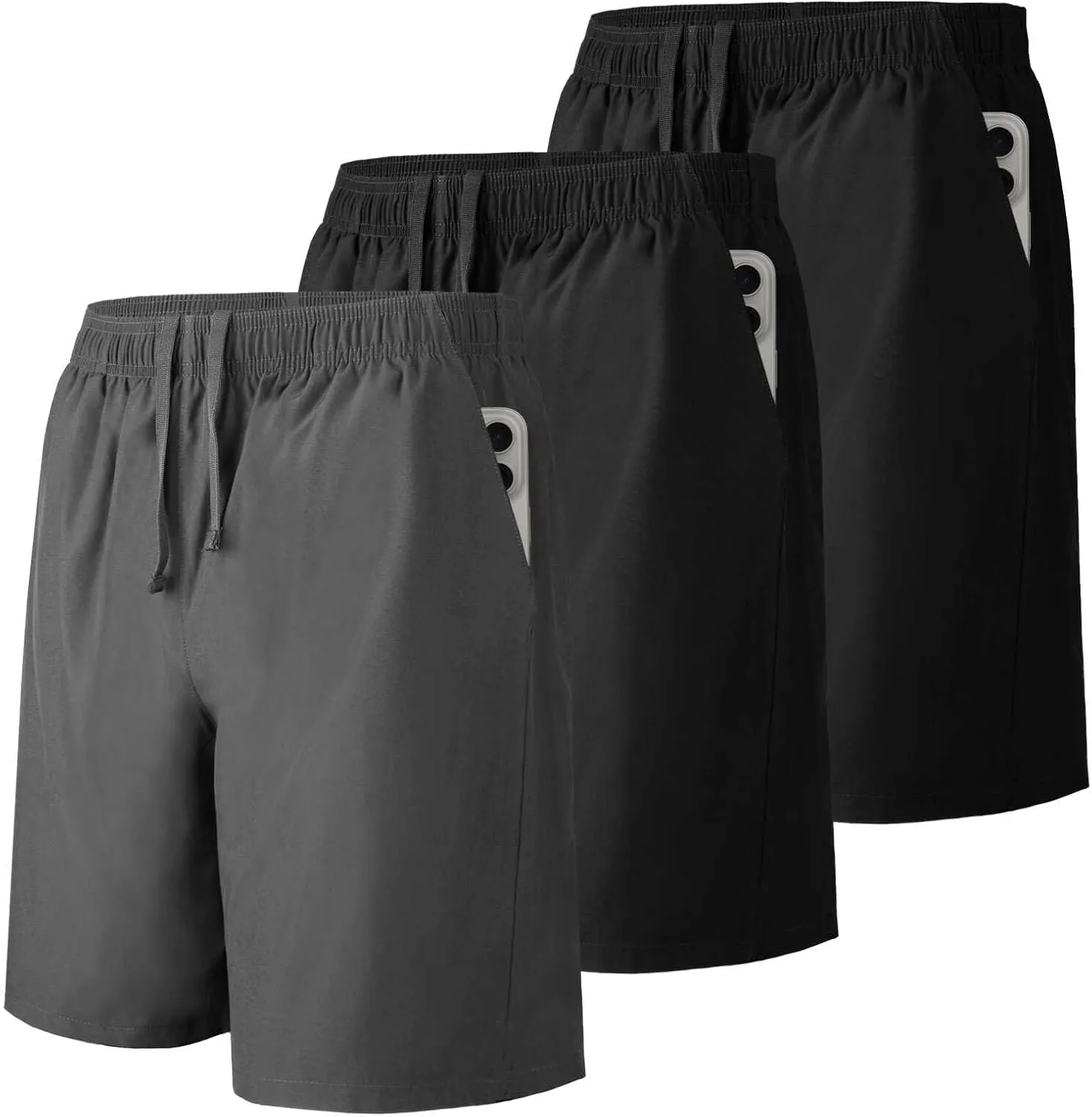 Men's Athletic Running Shorts with Zipper Pockets,Pack Dry-Fit Shorts for Men,7 Inch Mens Quick Dry Shorts
