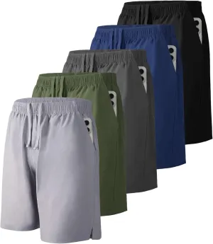 Men's Athletic Running Shorts with Zipper Pockets,Pack Dry-Fit Shorts for Men,7 Inch Mens Quick Dry Shorts