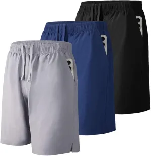 Men's Athletic Running Shorts with Zipper Pockets,Pack Dry-Fit Shorts for Men,7 Inch Mens Quick Dry Shorts