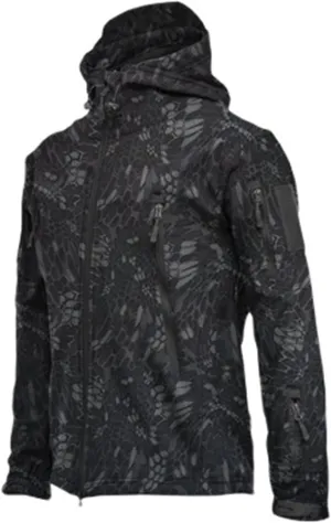 Mens Camouflage Rain Jacket Outdoor Softshell Fleece Lined Hunting Hiking Fishing Waterproof Windbreaker Hooded Jacket