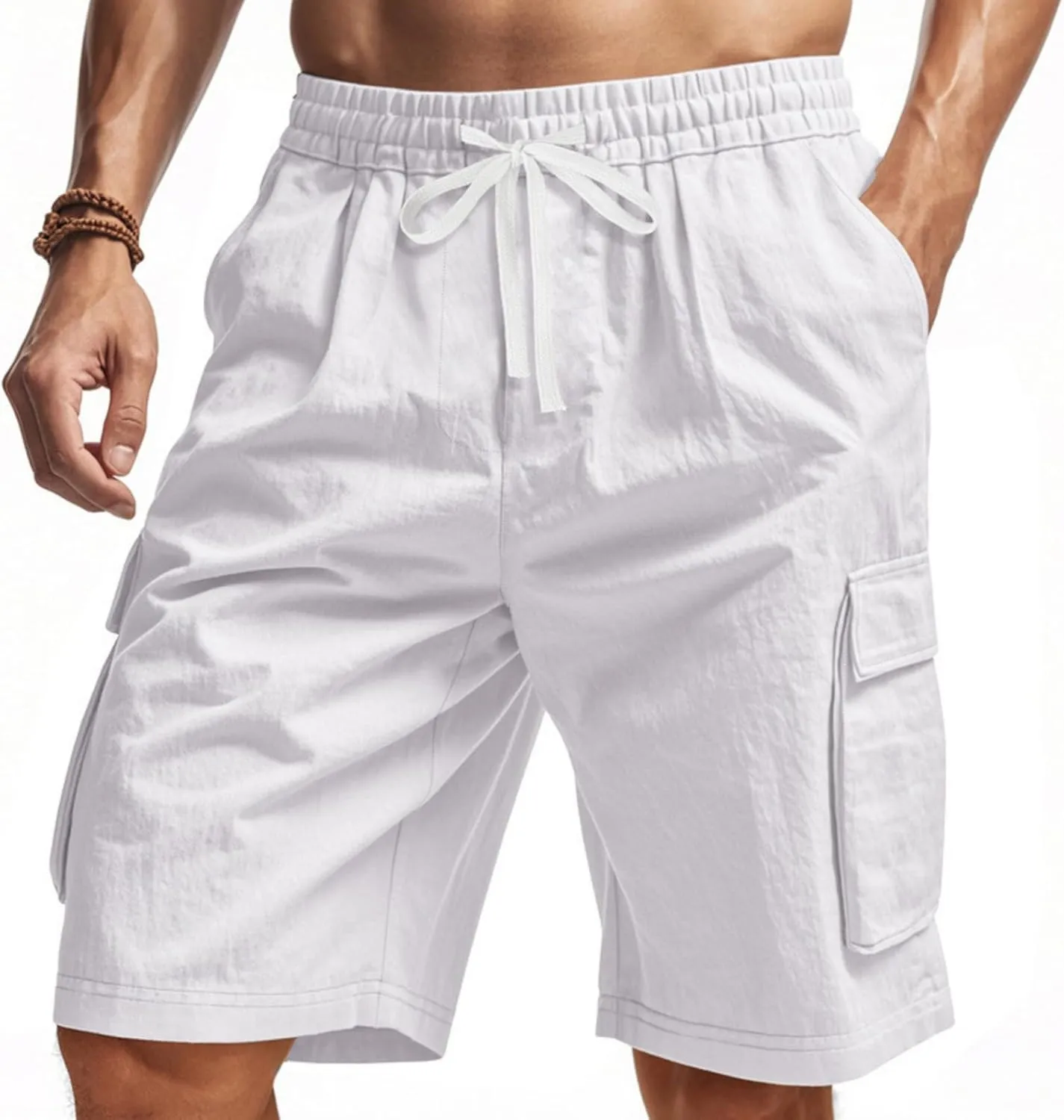 Mens Casual Cargo Shorts Elastic Waist Drawstring Tactical Shorts with Multiple Pockets for Outdoor Joggers Hiking