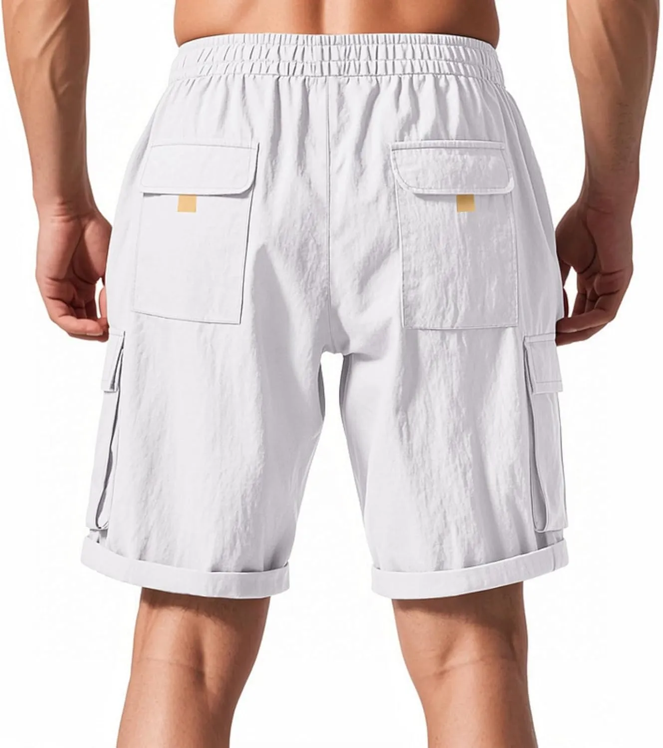 Mens Casual Cargo Shorts Elastic Waist Drawstring Tactical Shorts with Multiple Pockets for Outdoor Joggers Hiking