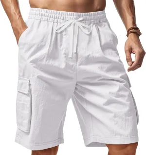 Mens Casual Cargo Shorts Elastic Waist Drawstring Tactical Shorts with Multiple Pockets for Outdoor Joggers Hiking