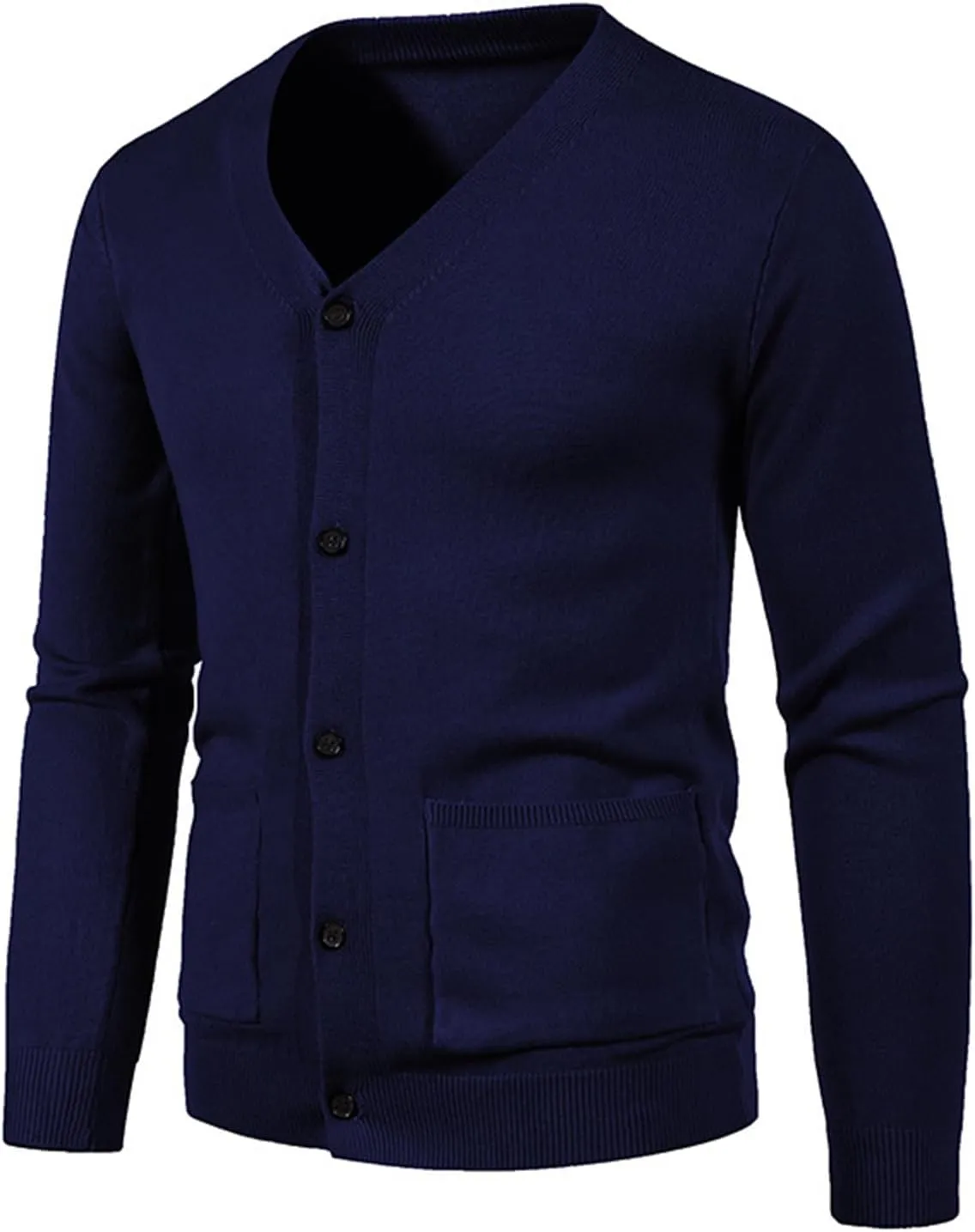 Mens Casual Knitted Sweaters Button Down V Neck Long Sleeve Vintage Plain Cardigan Slim Fit Warm Sweater