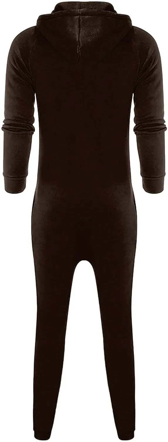 Men's Fleece Sweatshirts Hooded Zipper Jumpsuit Solid Color Matching Casual Suit Jumpsuit with Pocket