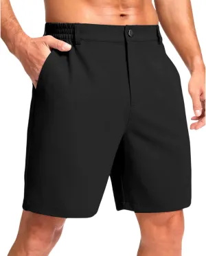 Men's Golf Shorts Button Up Zipper Casual Shorts Solid Color Straight Leg Pants Regular Fit Simple Stretch Pants