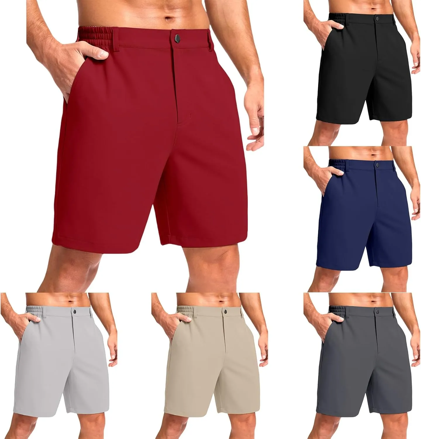 Men's Golf Shorts Button Up Zipper Casual Shorts Solid Color Straight Leg Pants Regular Fit Simple Stretch Pants
