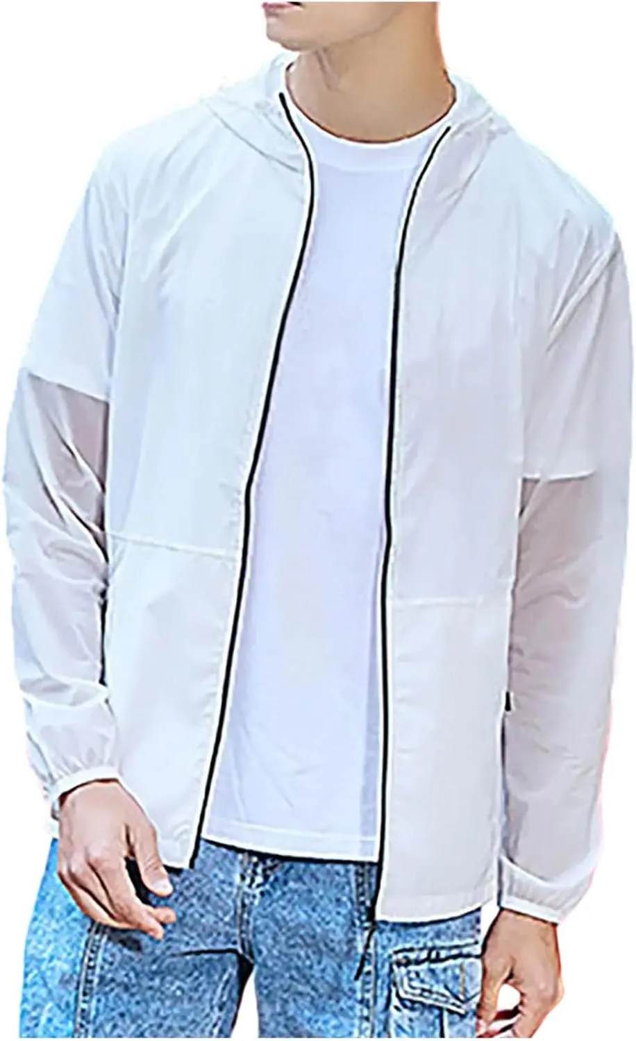 Mens Outdoor Long Sleeve Full Zip Lightweight UPF 50  Sun Protection Hiking Fishing Active Hoodie Shirts with Pockets
