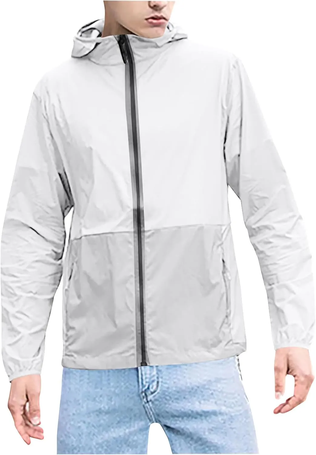 Mens Outdoor Long Sleeve Full Zip Lightweight UPF 50  Sun Protection Hiking Fishing Active Hoodie Shirts with Pockets