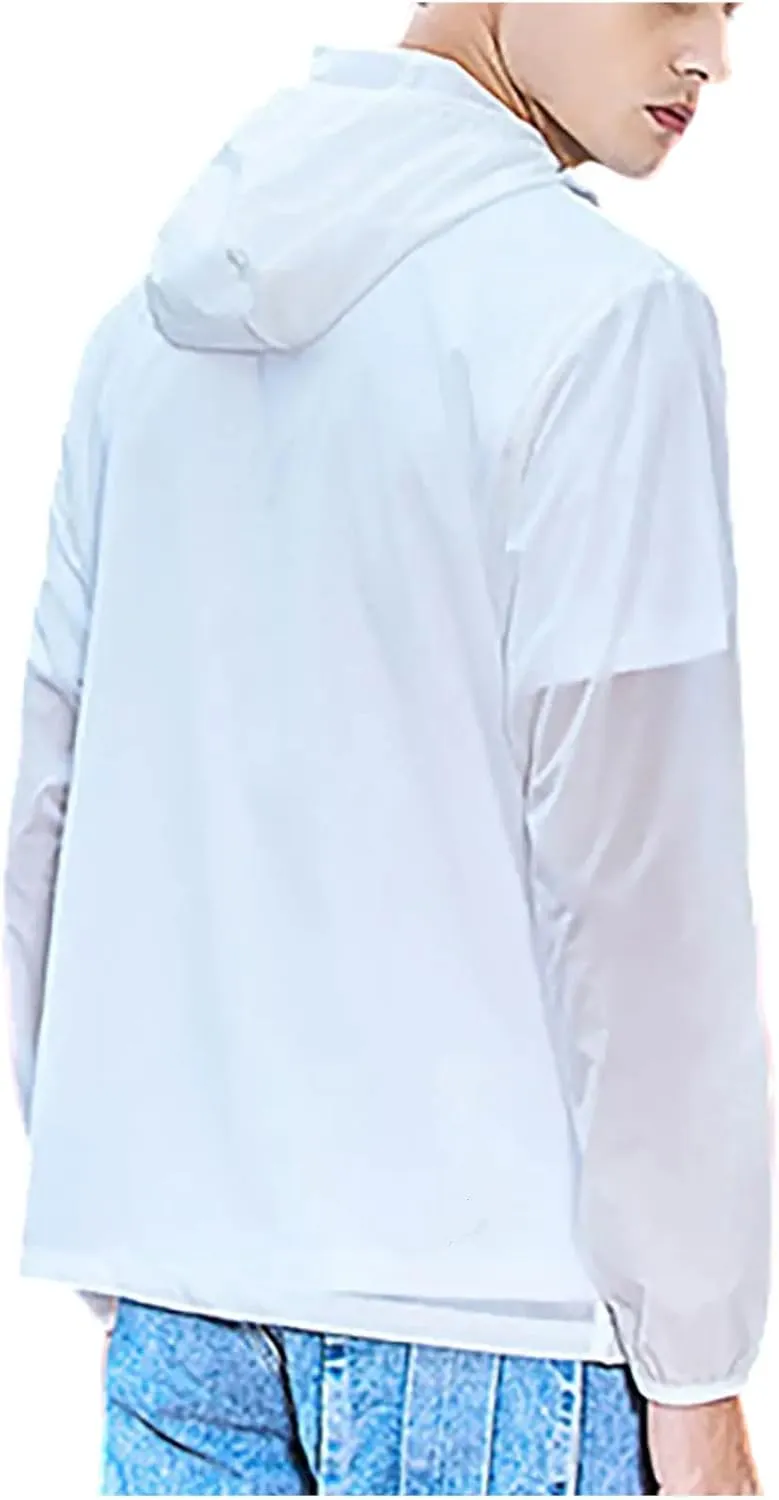 Mens Outdoor Long Sleeve Full Zip Lightweight UPF 50  Sun Protection Hiking Fishing Active Hoodie Shirts with Pockets