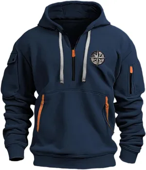 Mens Oversized Tactical Hoodie Quarter Zip Pullover Men Vintage Workout Hoodies with Pockets Plus Size Hooded Sweatshirt