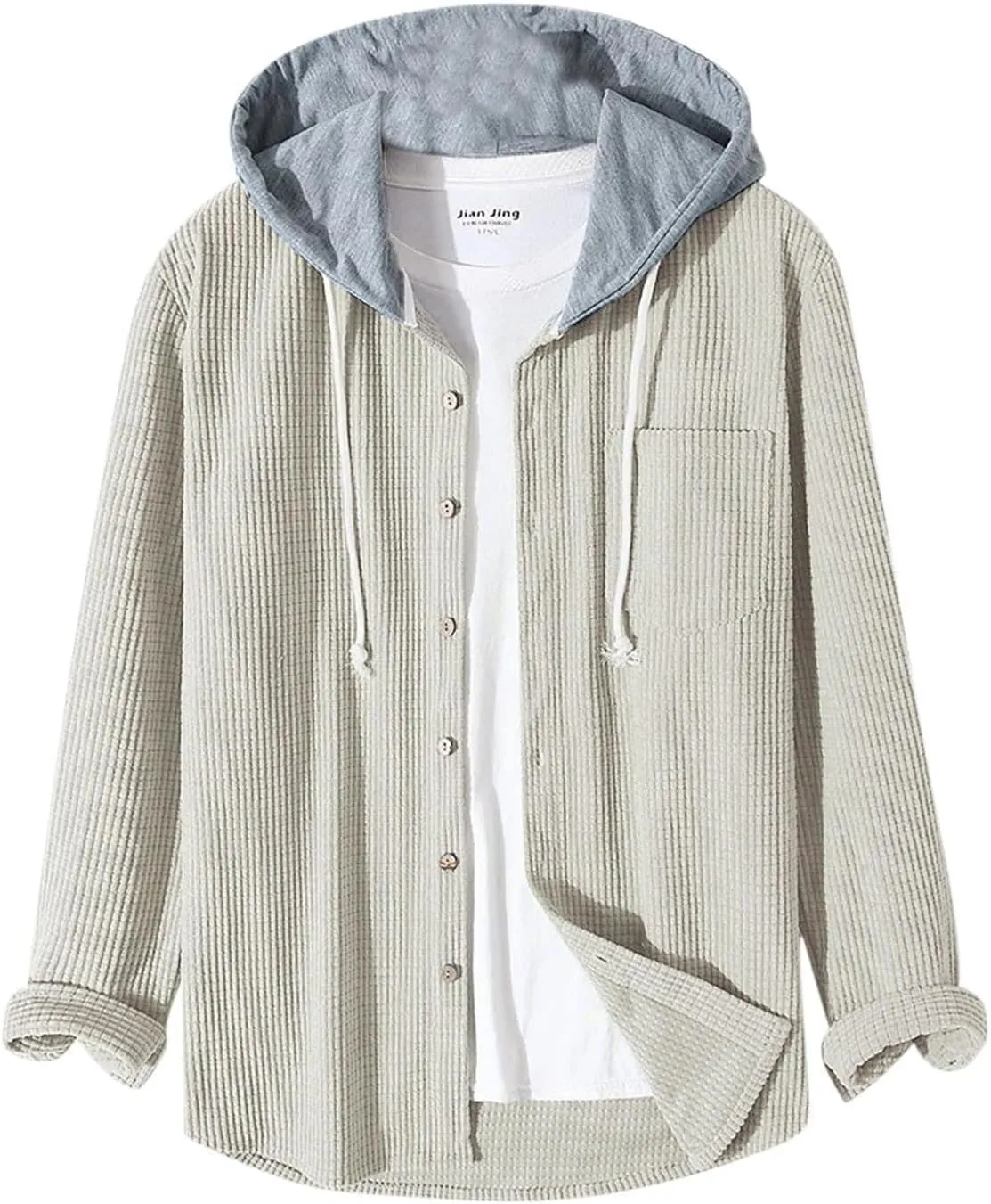 Mens Padded Waffle Jackets Hooded Button Down Cardigan Casual Long Sleeve Coats Fashion Sweatshirts Fall Tops