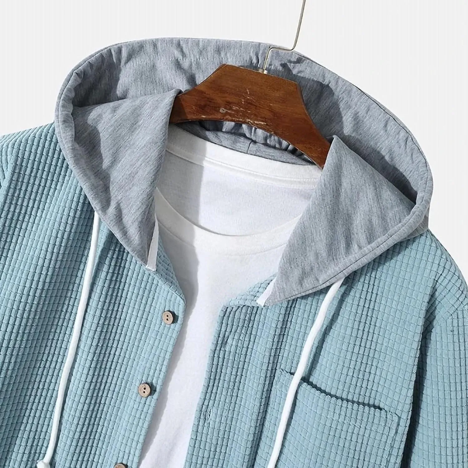 Mens Padded Waffle Jackets Hooded Button Down Cardigan Casual Long Sleeve Coats Fashion Sweatshirts Fall Tops