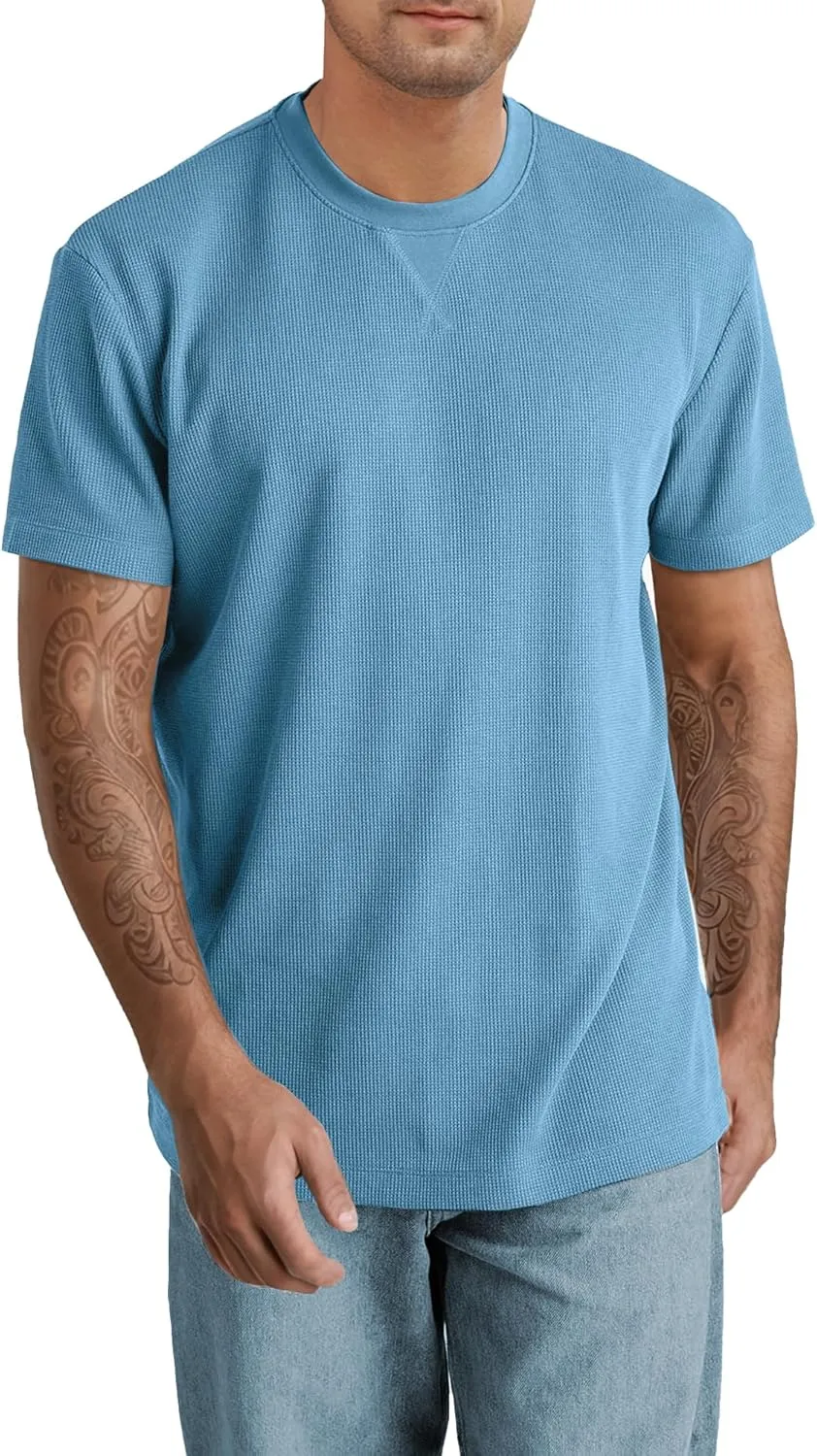 Men's T-Shirt Casual Knit Short Sleeve Shape-Resistant Crewneck Waffle Textured Solid Color Cotton Knitted Tees