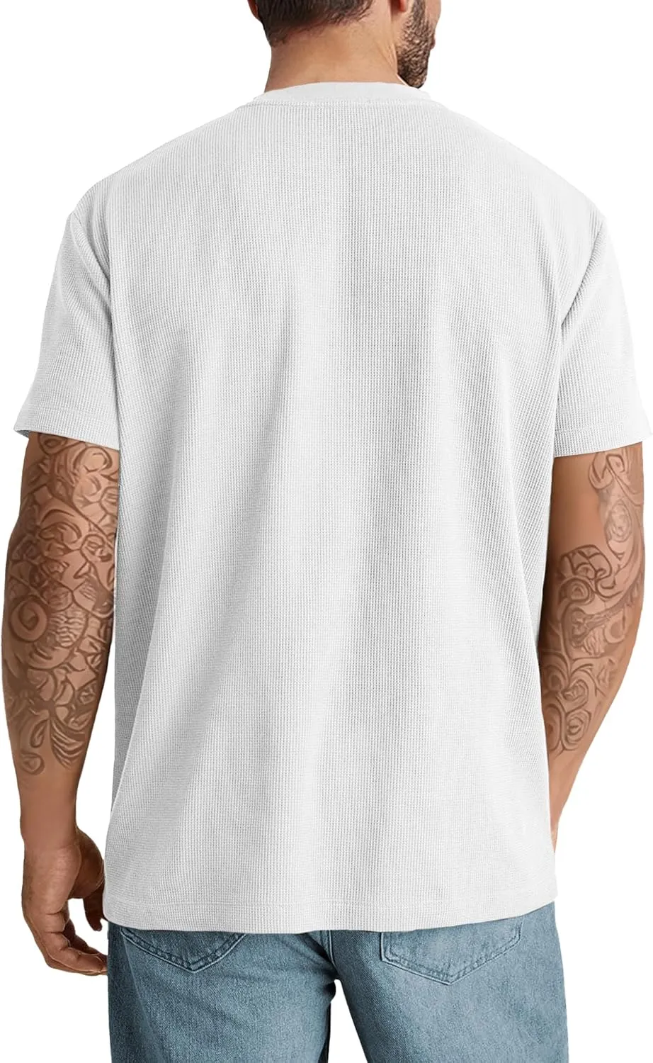 Men's T-Shirt Casual Knit Short Sleeve Shape-Resistant Crewneck Waffle Textured Solid Color Cotton Knitted Tees