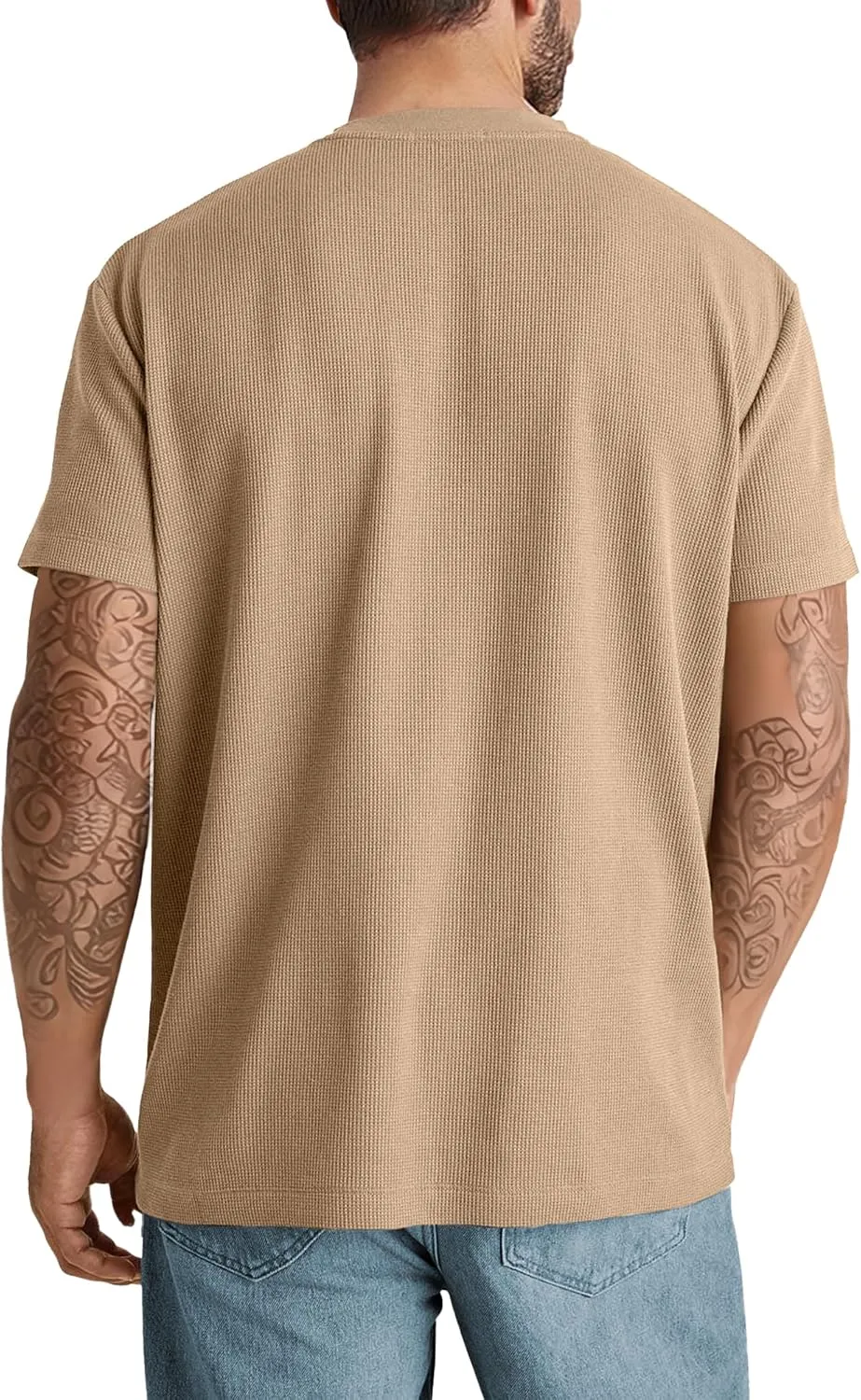 Men's T-Shirt Casual Knit Short Sleeve Shape-Resistant Crewneck Waffle Textured Solid Color Cotton Knitted Tees