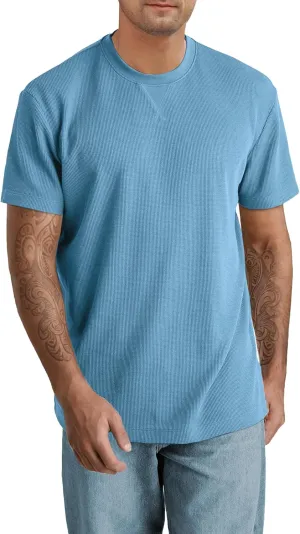 Men's T-Shirt Casual Knit Short Sleeve Shape-Resistant Crewneck Waffle Textured Solid Color Cotton Knitted Tees