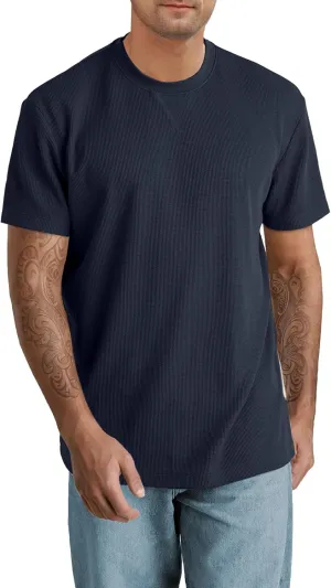 Men's T-Shirt Casual Knit Short Sleeve Shape-Resistant Crewneck Waffle Textured Solid Color Cotton Knitted Tees