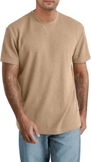 Men's T-Shirt Casual Knit Short Sleeve Shape-Resistant Crewneck Waffle Textured Solid Color Cotton Knitted Tees