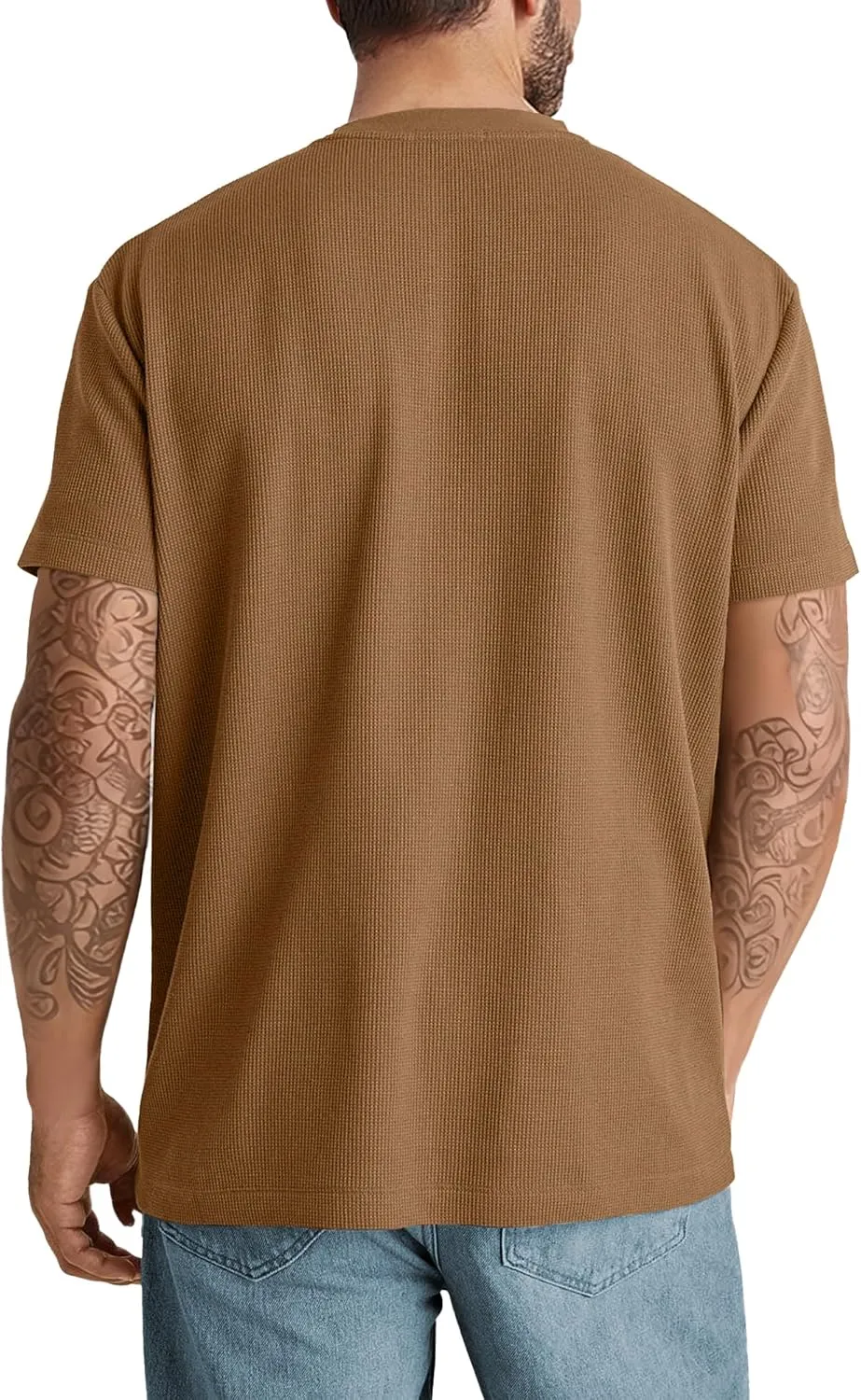 Men's T-Shirt Casual Knit Short Sleeve Shape-Resistant Crewneck Waffle Textured Solid Color Cotton Knitted Tees