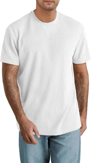 Men's T-Shirt Casual Knit Short Sleeve Shape-Resistant Crewneck Waffle Textured Solid Color Cotton Knitted Tees