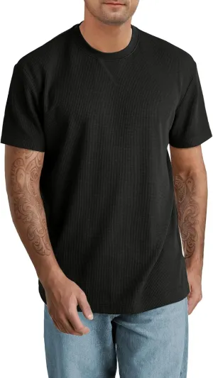 Men's T-Shirt Casual Knit Short Sleeve Shape-Resistant Crewneck Waffle Textured Solid Color Cotton Knitted Tees