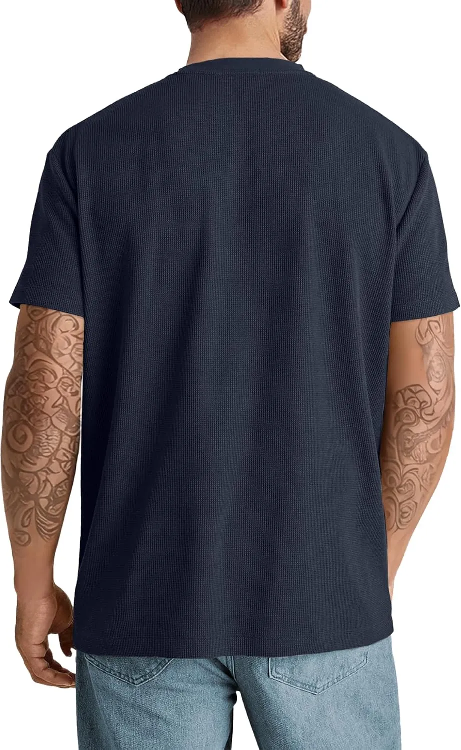 Men's T-Shirt Casual Knit Short Sleeve Shape-Resistant Crewneck Waffle Textured Solid Color Cotton Knitted Tees