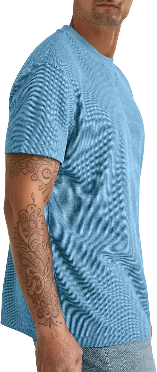 Men's T-Shirt Casual Knit Short Sleeve Shape-Resistant Crewneck Waffle Textured Solid Color Cotton Knitted Tees