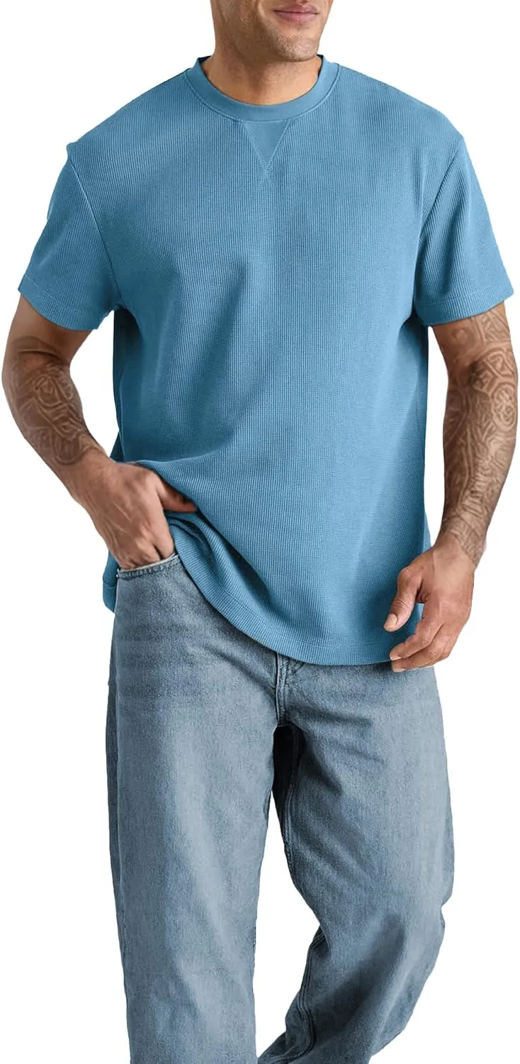 Men's T-Shirt Casual Knit Short Sleeve Shape-Resistant Crewneck Waffle Textured Solid Color Cotton Knitted Tees