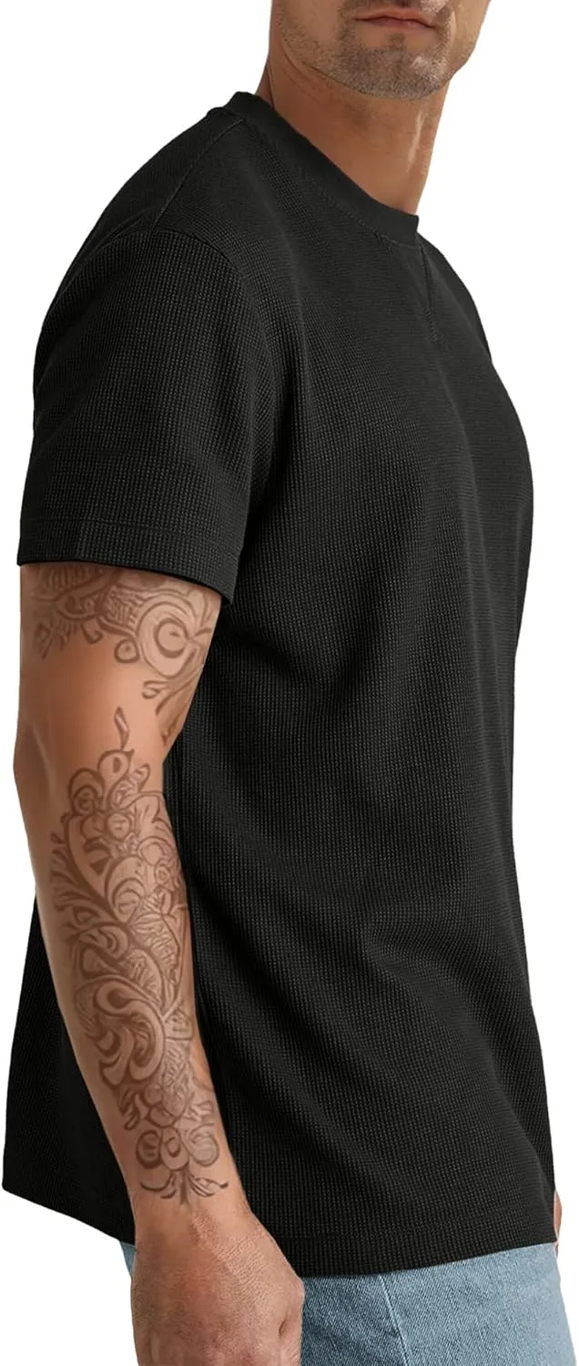 Men's T-Shirt Casual Knit Short Sleeve Shape-Resistant Crewneck Waffle Textured Solid Color Cotton Knitted Tees