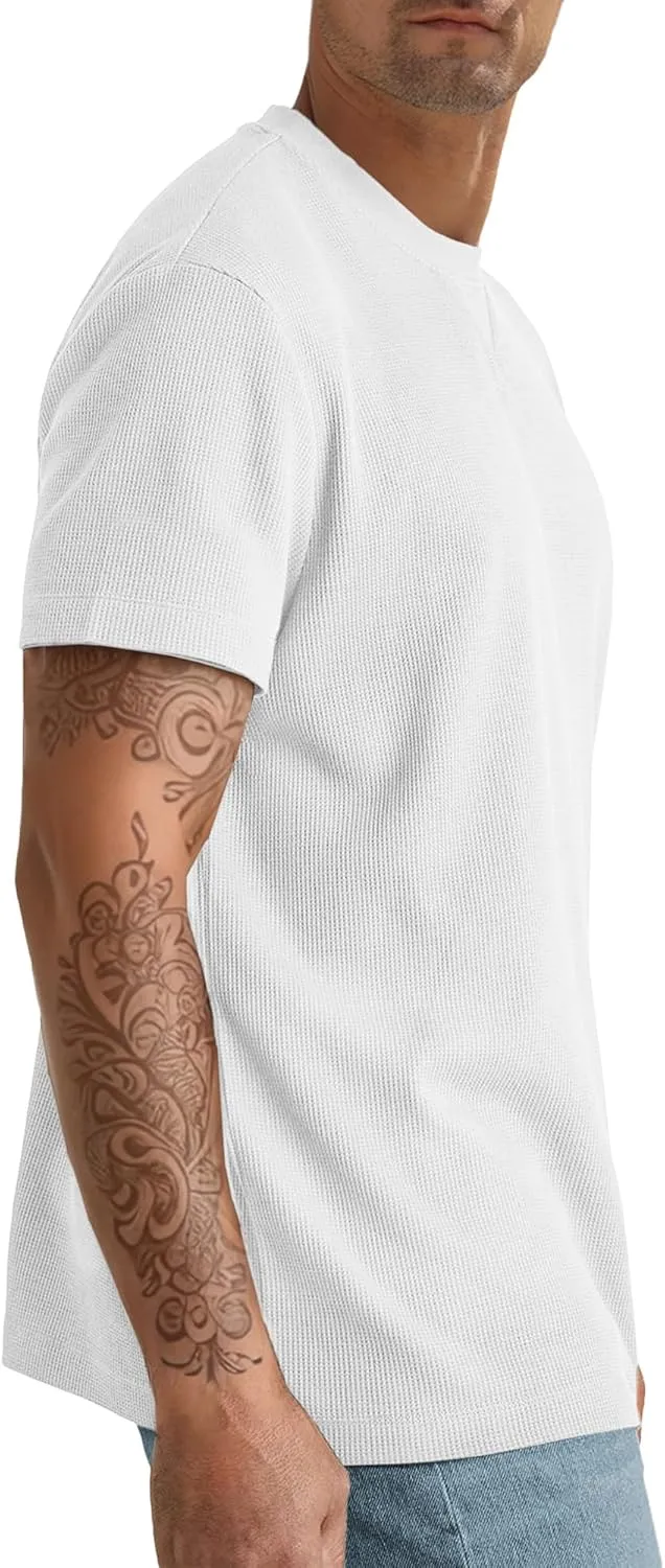 Men's T-Shirt Casual Knit Short Sleeve Shape-Resistant Crewneck Waffle Textured Solid Color Cotton Knitted Tees