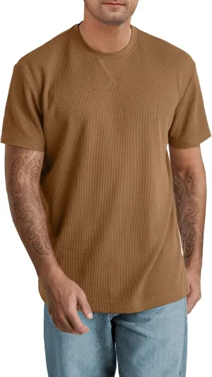 Men's T-Shirt Casual Knit Short Sleeve Shape-Resistant Crewneck Waffle Textured Solid Color Cotton Knitted Tees