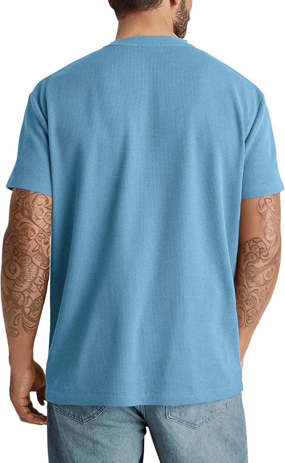 Men's T-Shirt Casual Knit Short Sleeve Shape-Resistant Crewneck Waffle Textured Solid Color Cotton Knitted Tees