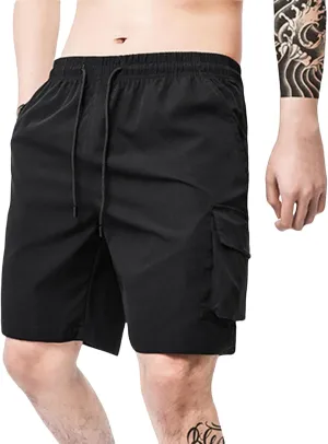 Men's Tactical Cargo Shorts Drawstring Breathable Jogging Shorts Straight Leg Baggy Pants with Multiple Pockets