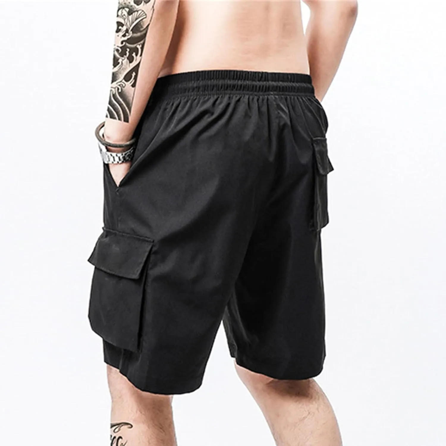 Men's Tactical Cargo Shorts Drawstring Breathable Jogging Shorts Straight Leg Baggy Pants with Multiple Pockets