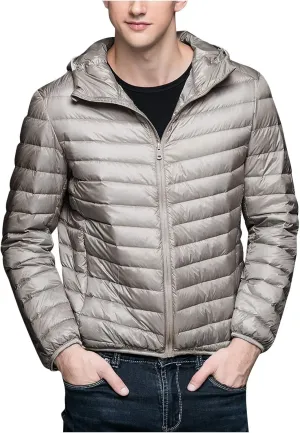 Men's Winter Down Puffer Jacket Packable Lightweight Hooded Down Jacket Warm Windproof Down Puffy Jacket Padded Coats