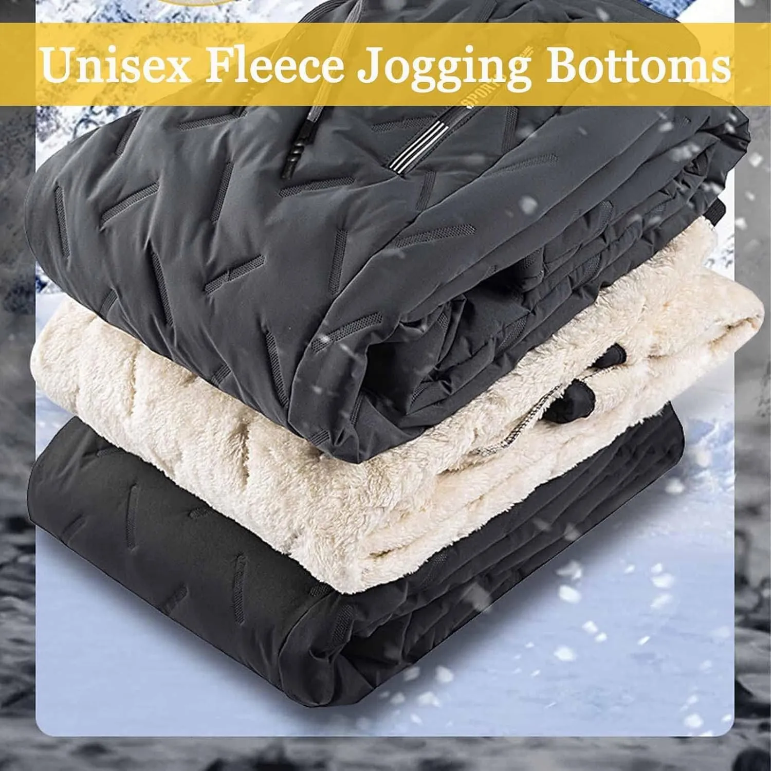 Mens Winter Fleece Sweatpants Sherpa Lined Pants Active Drawstring Jogger Trousers Winter Warm Joggers Pants