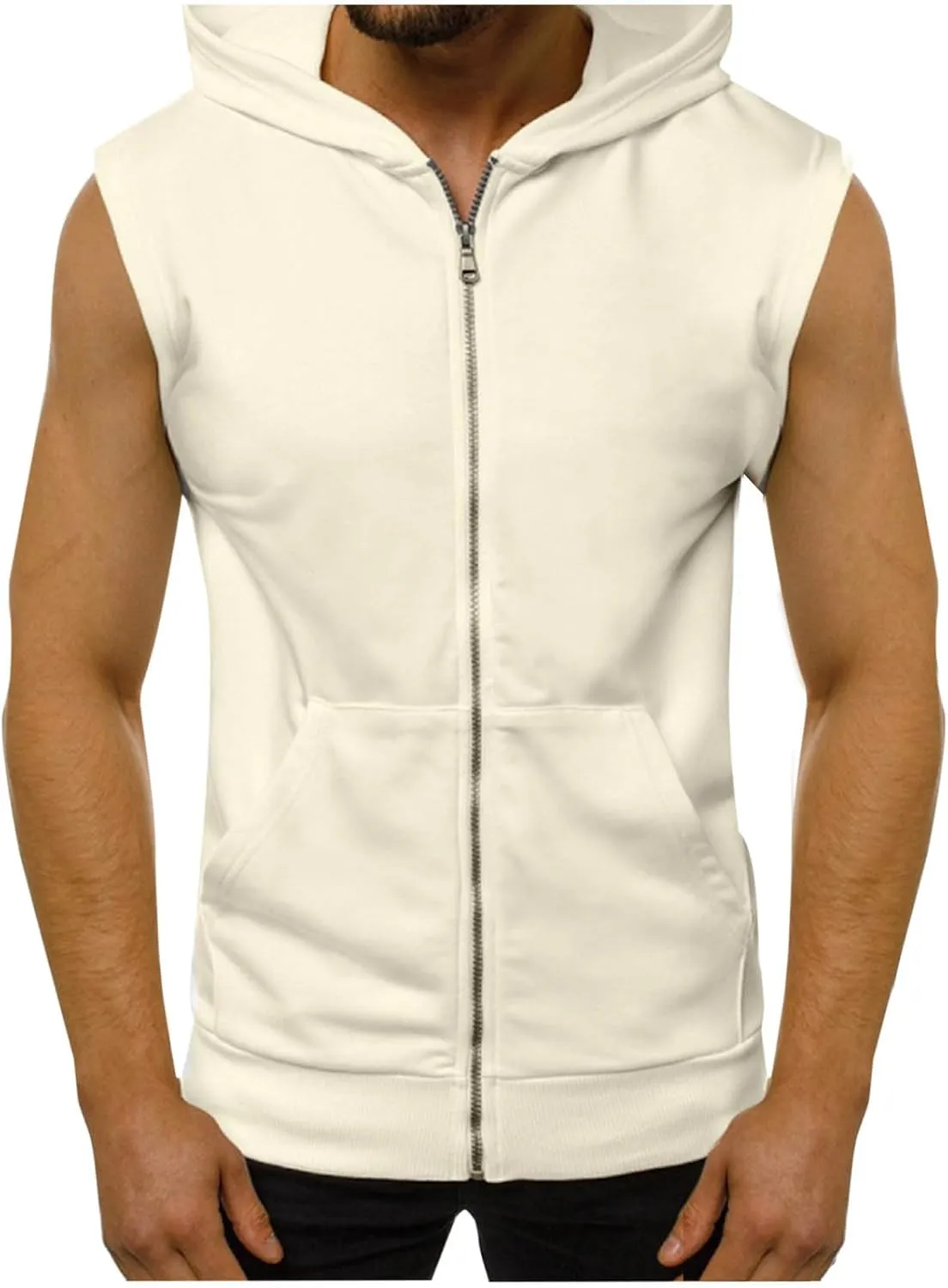 Mens Workout Hooded Tank Tops Trendy Zip Up Bodybuilding Fitness Muscle T Shirt Summer Sleeveless Gym Workout Hoodie
