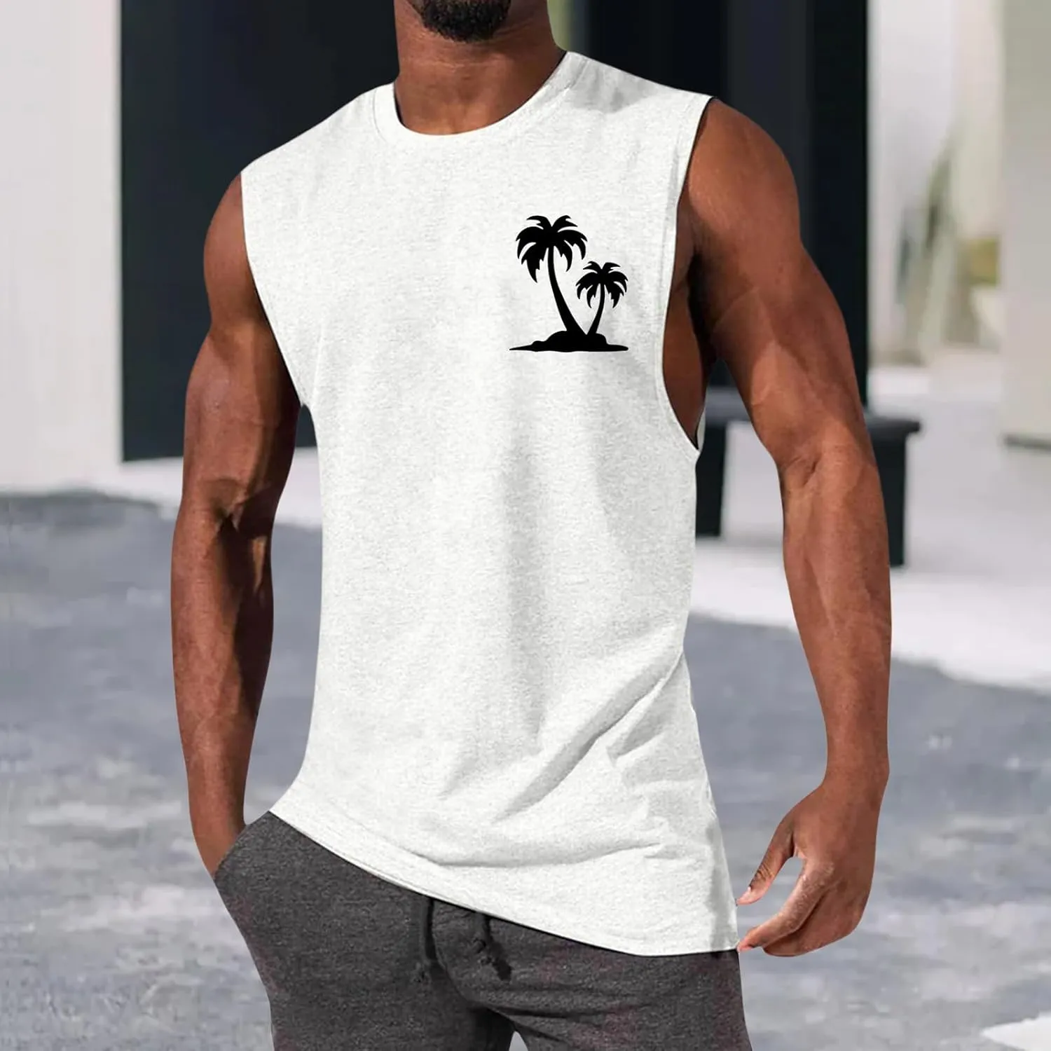 Men's Workout Tank Tops Hawaiian Beach Vacation Tops Cut Off Sleeveless Shirts Summer Graphic Print Basic Undershirts
