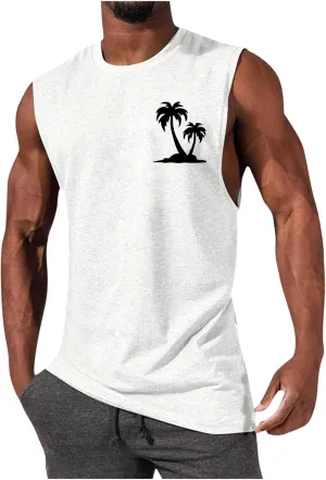 Men's Workout Tank Tops Hawaiian Beach Vacation Tops Cut Off Sleeveless Shirts Summer Graphic Print Basic Undershirts