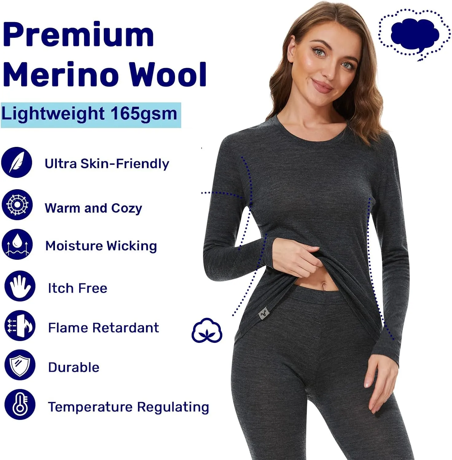 MERINNOVATION Merino Wool Base Layer Set for Women 100% Merino Wool Thermal Underwear Set