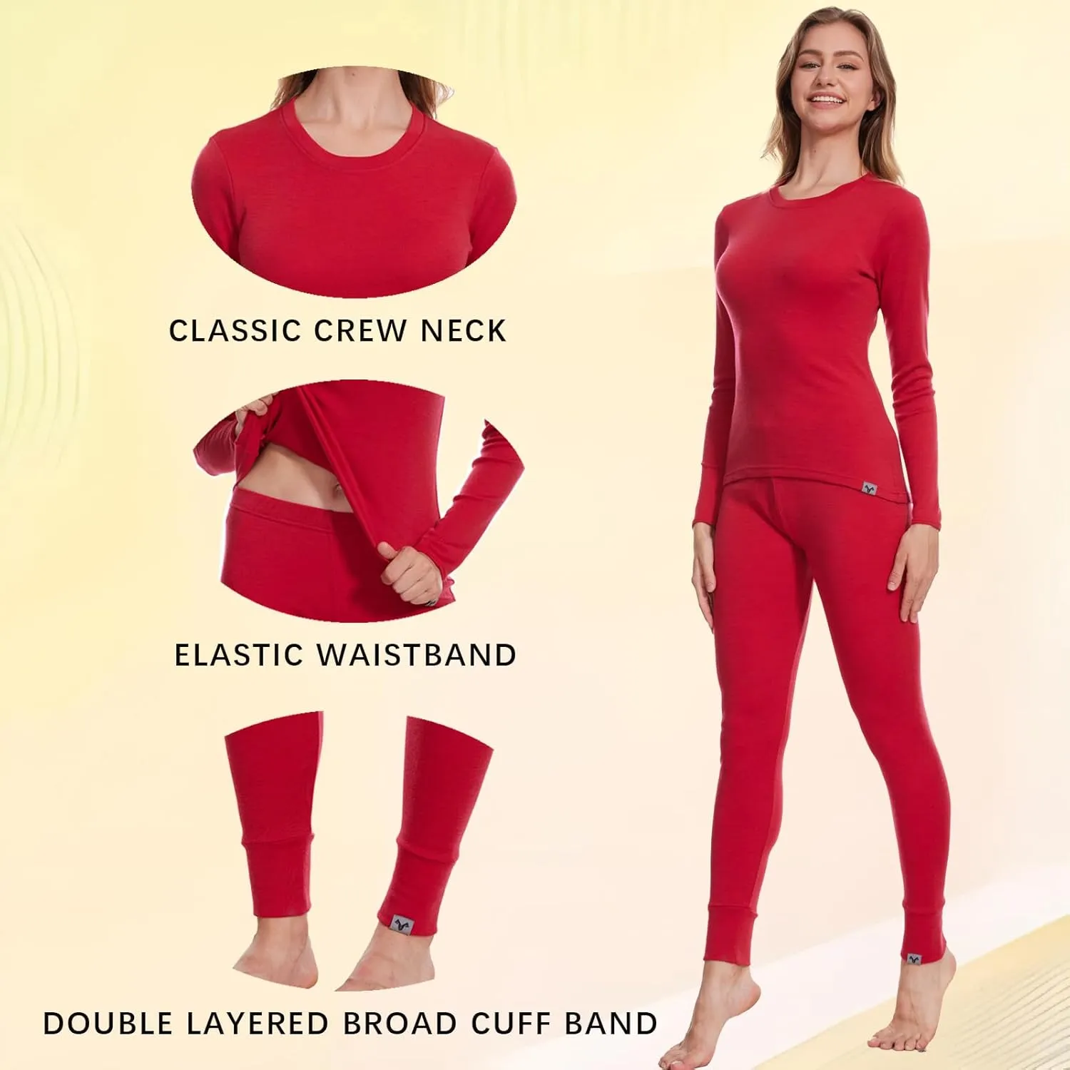 MERINNOVATION Merino Wool Base Layer Set for Women 100% Merino Wool Thermal Underwear Set