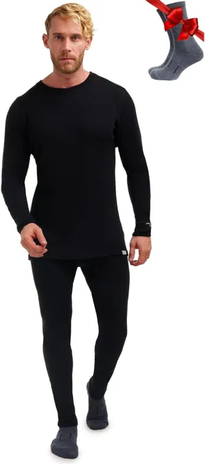 Merino.tech Merino Wool Base Layer Mens Set - Heavyweight, Midweight, Lite Merino Wool Thermal Underwear For Men Top, Bottom