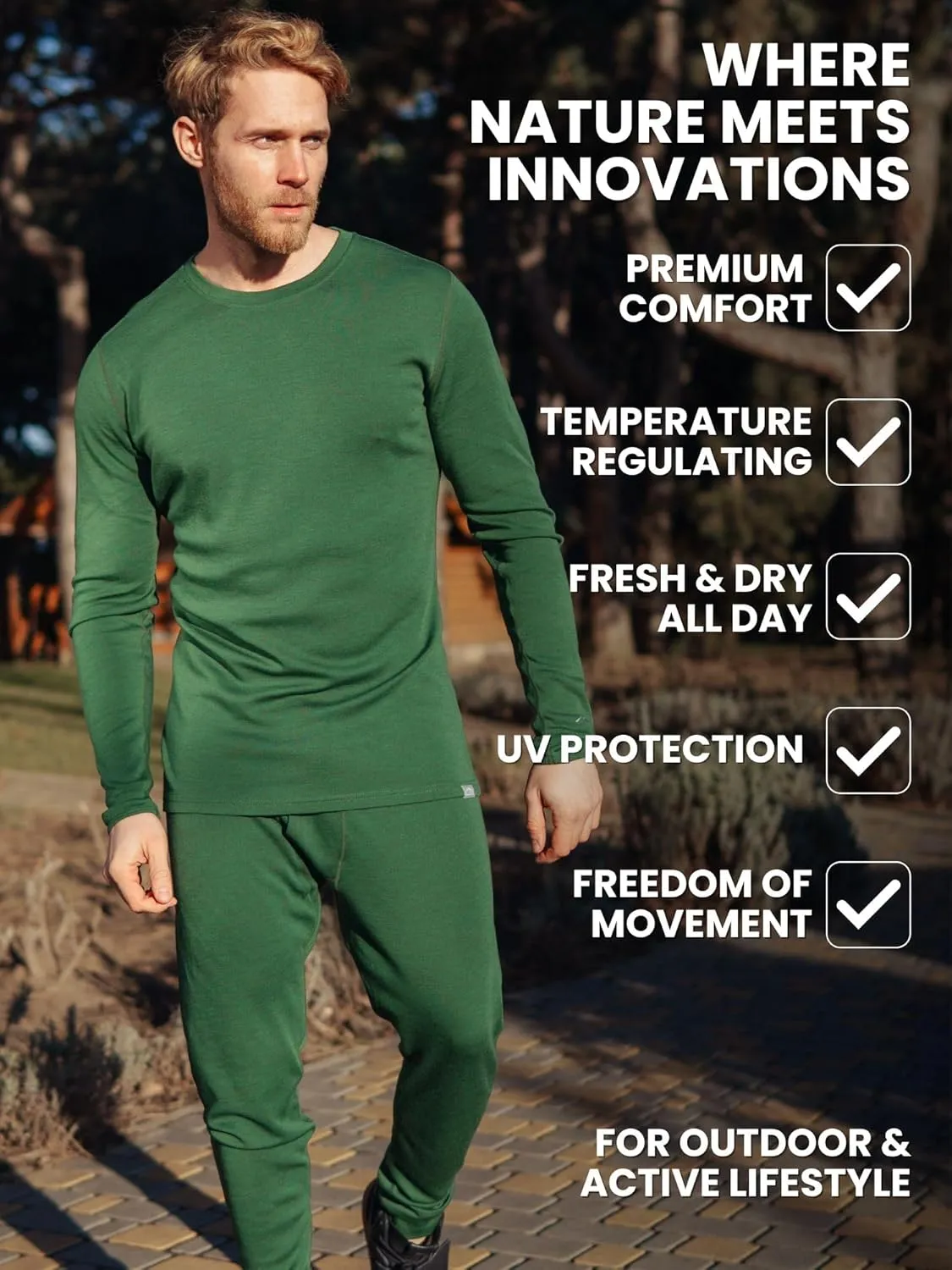 Merino.tech Merino Wool Base Layer Mens Set - Heavyweight, Midweight, Lite Merino Wool Thermal Underwear For Men Top, Bottom