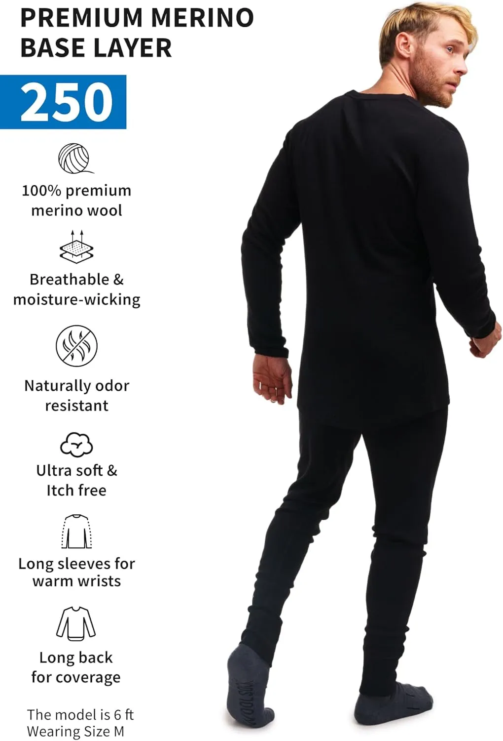 Merino.tech Merino Wool Base Layer Mens Set - Heavyweight, Midweight, Lite Merino Wool Thermal Underwear For Men Top, Bottom
