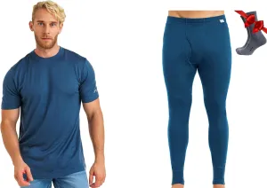Merino.tech Merino Wool Base Layer Mens Set - Lightweight Merino Wool Thermal Underwear For Men T-Shirt, Bottom   Wool Socks