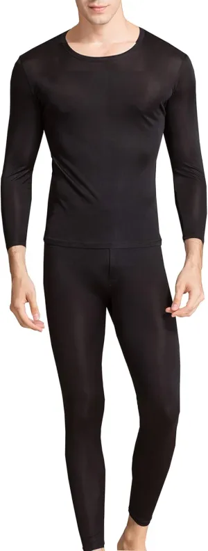 METWAY Silk Long Underwear Men's Mulberry Silk Long Johns Top and Bottom Thermal Underwear Set/Base Layer
