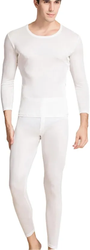 METWAY Silk Long Underwear Men's Mulberry Silk Long Johns Top and Bottom Thermal Underwear Set/Base Layer