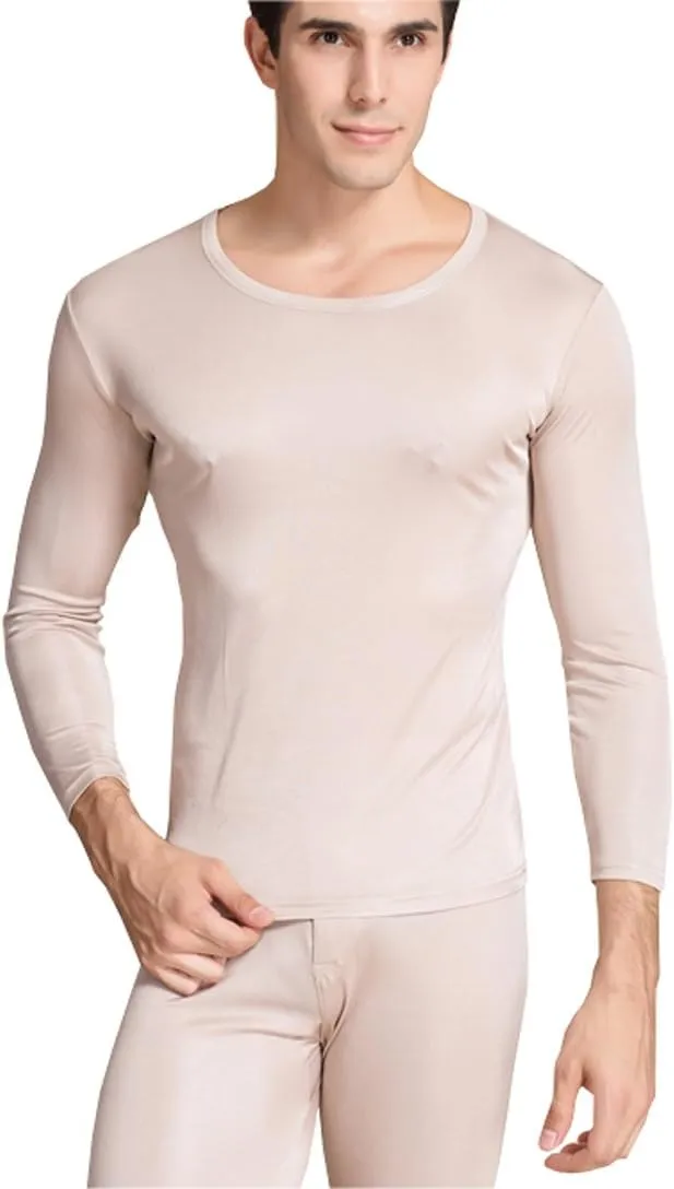 METWAY Silk Long Underwear Men's Mulberry Silk Long Johns Top and Bottom Thermal Underwear Set/Base Layer